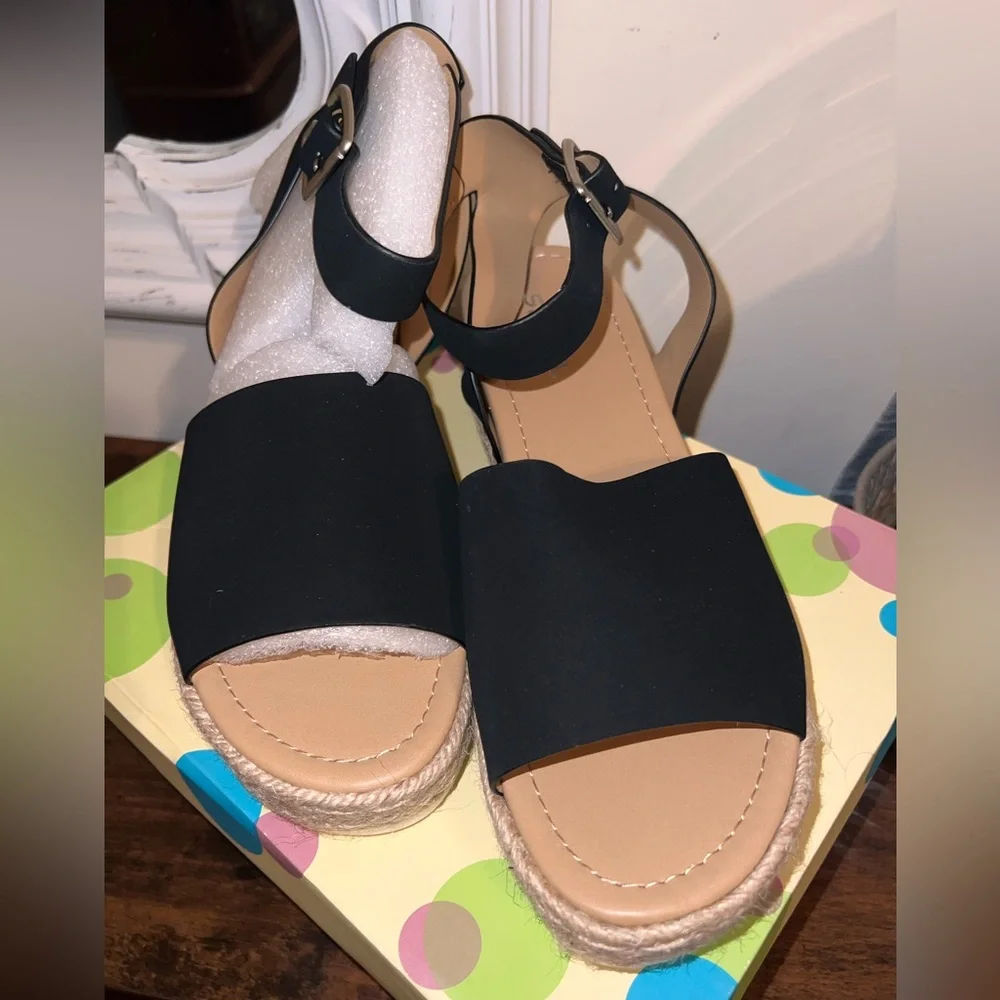 NEW Black Espadrille Sandals - Picture 2 of 4